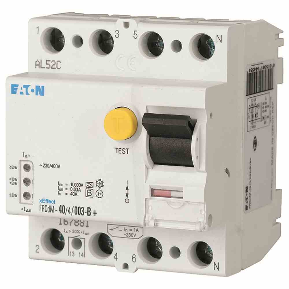 EATON 167894 FRCDM-63/4/003-G/B digitaler allstromsensitiver FI-Schalter, 63A, 4p, 30mA, Typ G/B