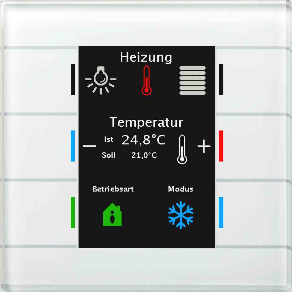 MDT BE-GT2TW.01 Glastaster mit 6 Sensorflächen mit Farbdisplay und Temperatursensor, weiß