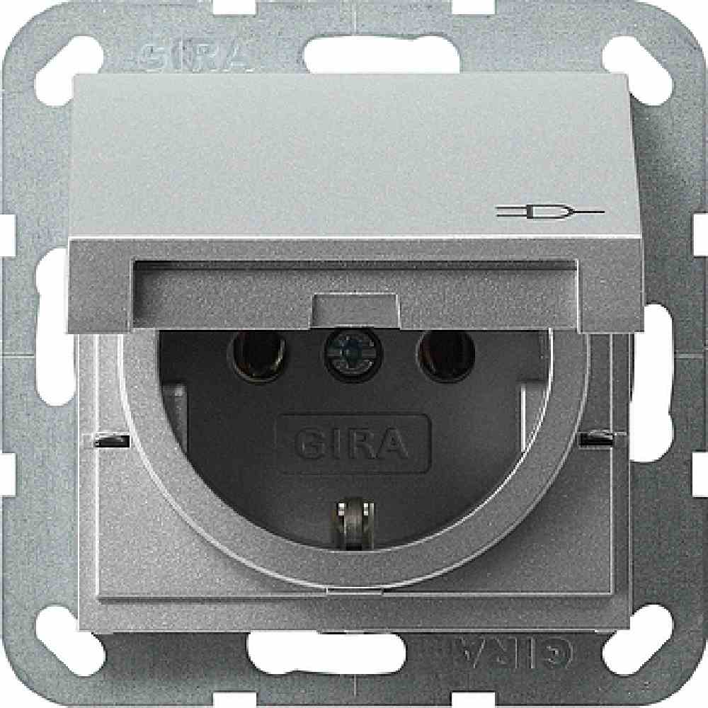 GIRA 045426 System 55 Steckdose, 1f, aluminium, Unterputz, horizontal/vertikal, mit Klappdeckel, IP20, Zentralplatte