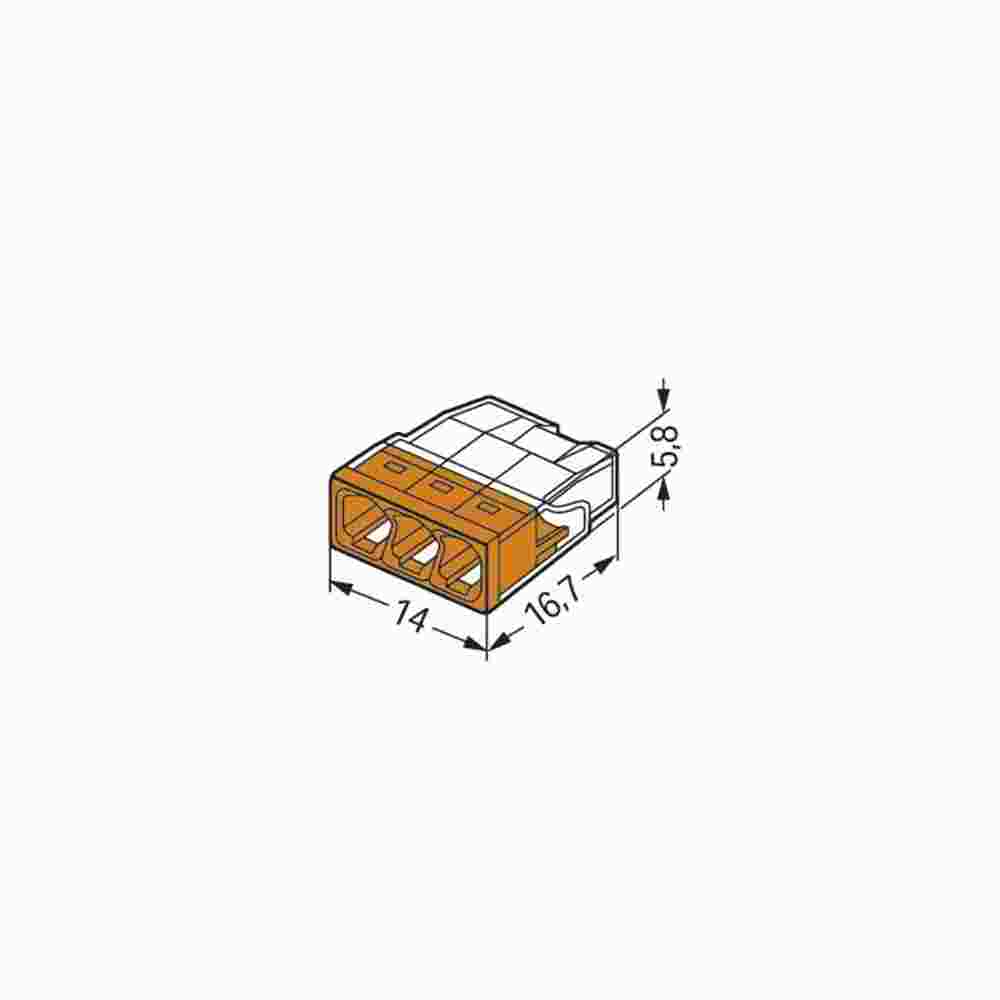 WAGO 2273-203 COMPACT-Verbindungsdosenklemme Ø 0,5 - 2,5 mm², 3-polig, transparent / orange, VPE: 100 STCK