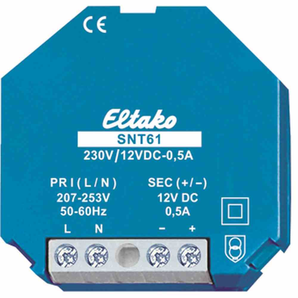ELTAKO 61000164 Gleichstromversorgung, 12V, 6W, 230VAC, 0,5A, Kurzschlussfest, IP20
