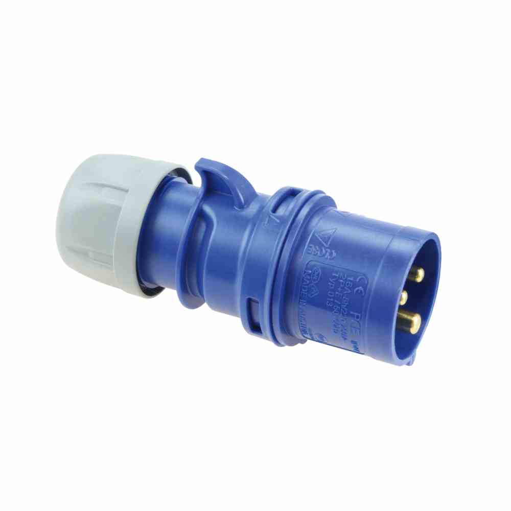 PCE 013-6 CEE-Stecker, 3p, 16A, IP44, 230V (50+60Hz) blau, 6h, Schraubklemme, gerade, Kunststoff, Verschraubung