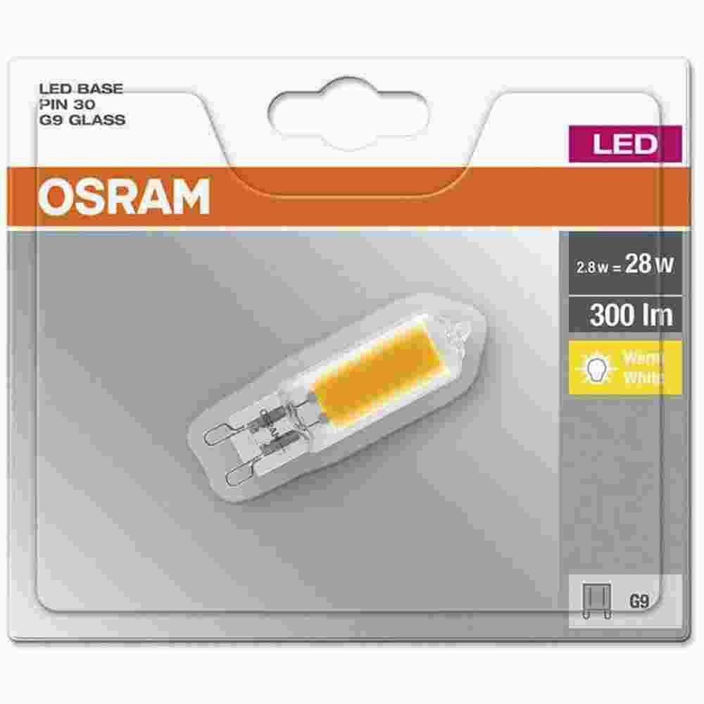 OSRAM 4058075360266 LED-Röhrenlampe, G9, 2,8W, 2700K, extrawarmweiß, 300lm, klar, 320°, AC, Ø16mm, 220-240V