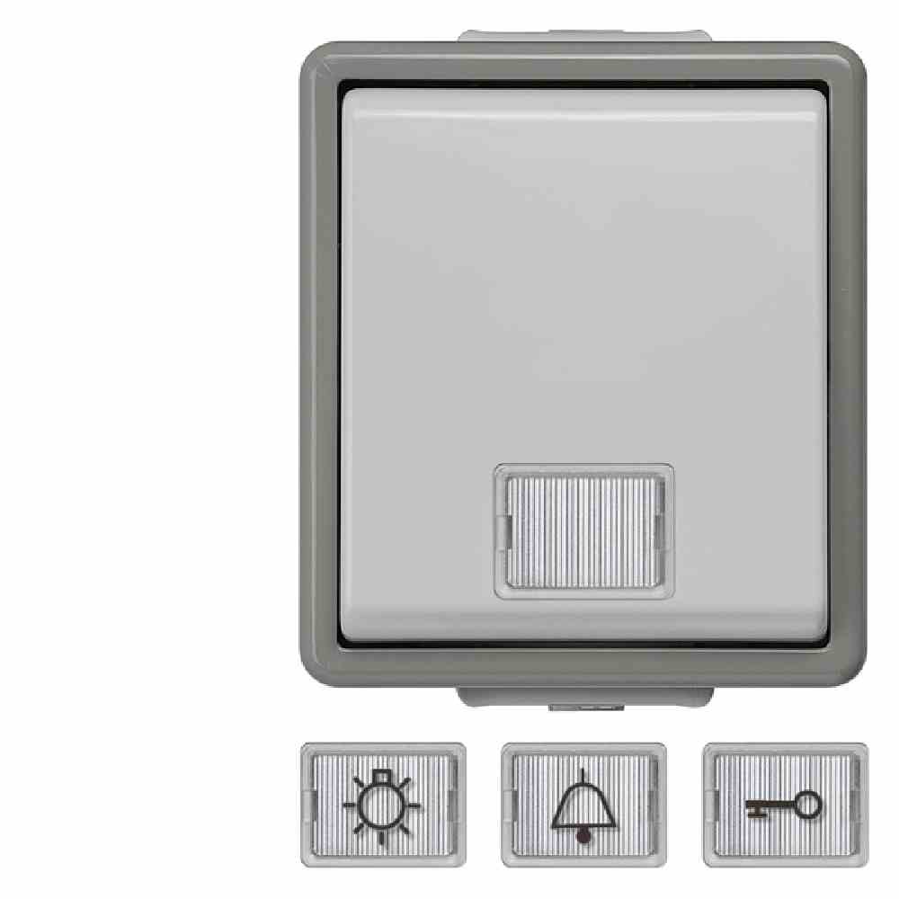 SIEMENS AG 5TD4701 DELTAfläche Einzeltaster, grau, 1S, Aufputz, mit Beleuchtung, IP44, Symbol Schlüssel/Tür, glänzend