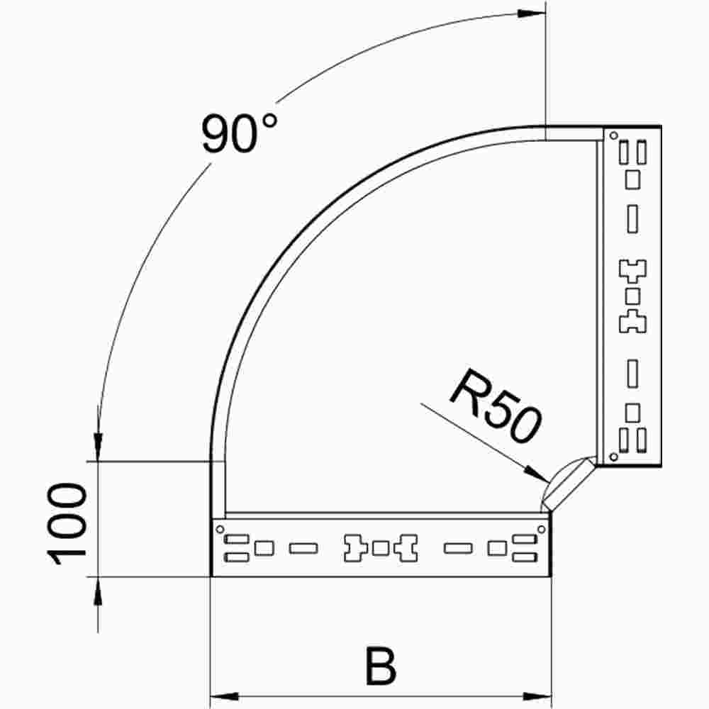 OBO BETTERMANN 6041134 Bogen Kabelrinne, 90°, horizontal, 60x200mm, integrierter Verbinder, R=50mm