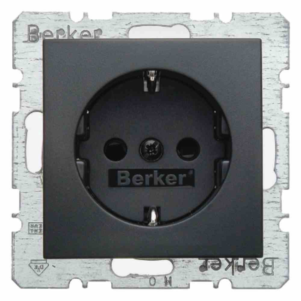 BERKER 47231606 B.3/B.7 Steckdose, 1f, anthrazit, matt, Unterputz, mit erhöhtem Berührungsschutz, horizontal/vertikal, IP20, Zentralplatte