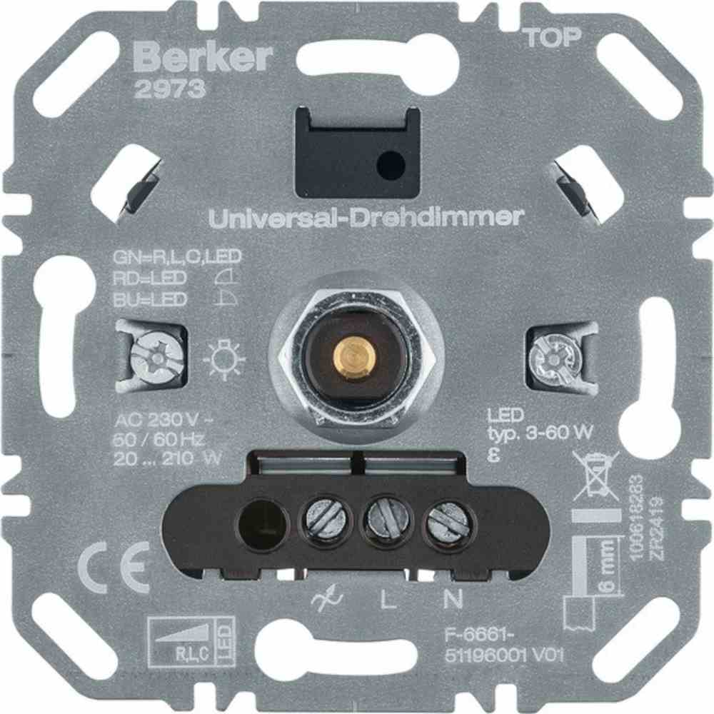 BERKER 2973 Dimmer, Dreh-/Druckknopf, 20-210W, universal, Unterputz, Lichtwertspeicher
