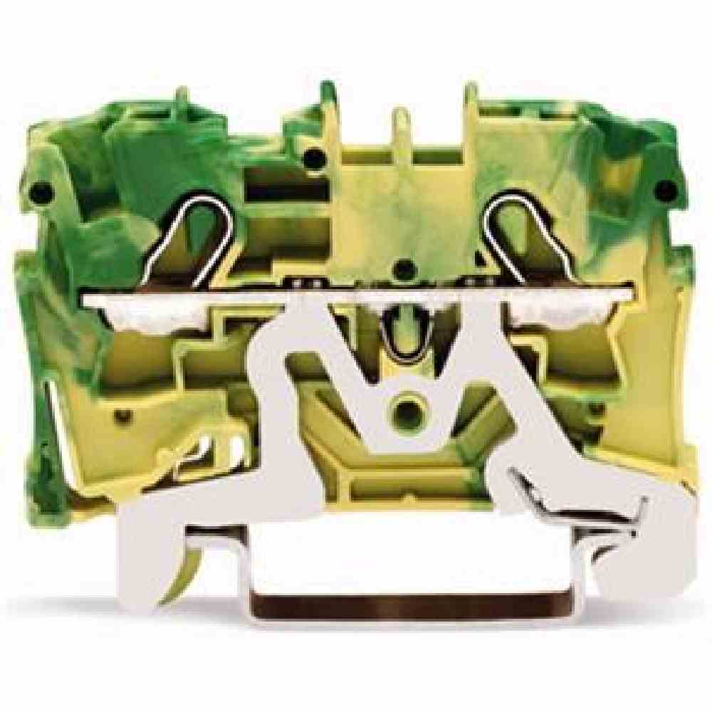 WAGO 2004-1207 Schutzleiter-Reihenklemme, 0,5-6mm², grün/gelb, 1Etage, Abschlussplatte erforderlich, PEN-Funktion möglich, Hutschiene 35mm