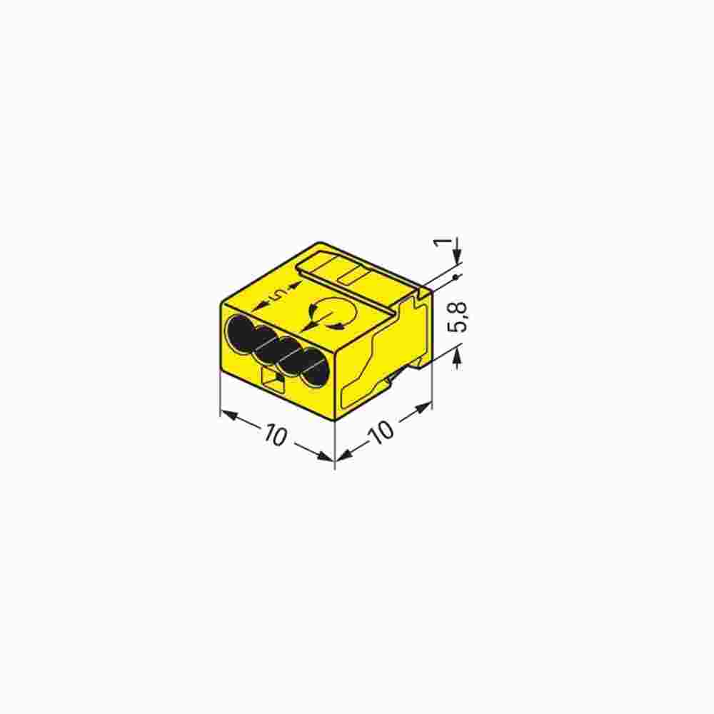 WAGO 243-504 MICRO-Verbindungsdosenklemme Ø 0,6 - 0,8 mm, gelb, 4-polig, VPE: 100 STCK