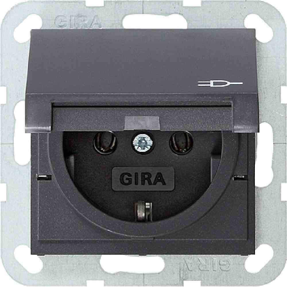 GIRA 045428 System 55 Steckdose, 1f, anthrazit, Unterputz, horizontal/vertikal, mit Klappdeckel, IP20, Zentralplatte