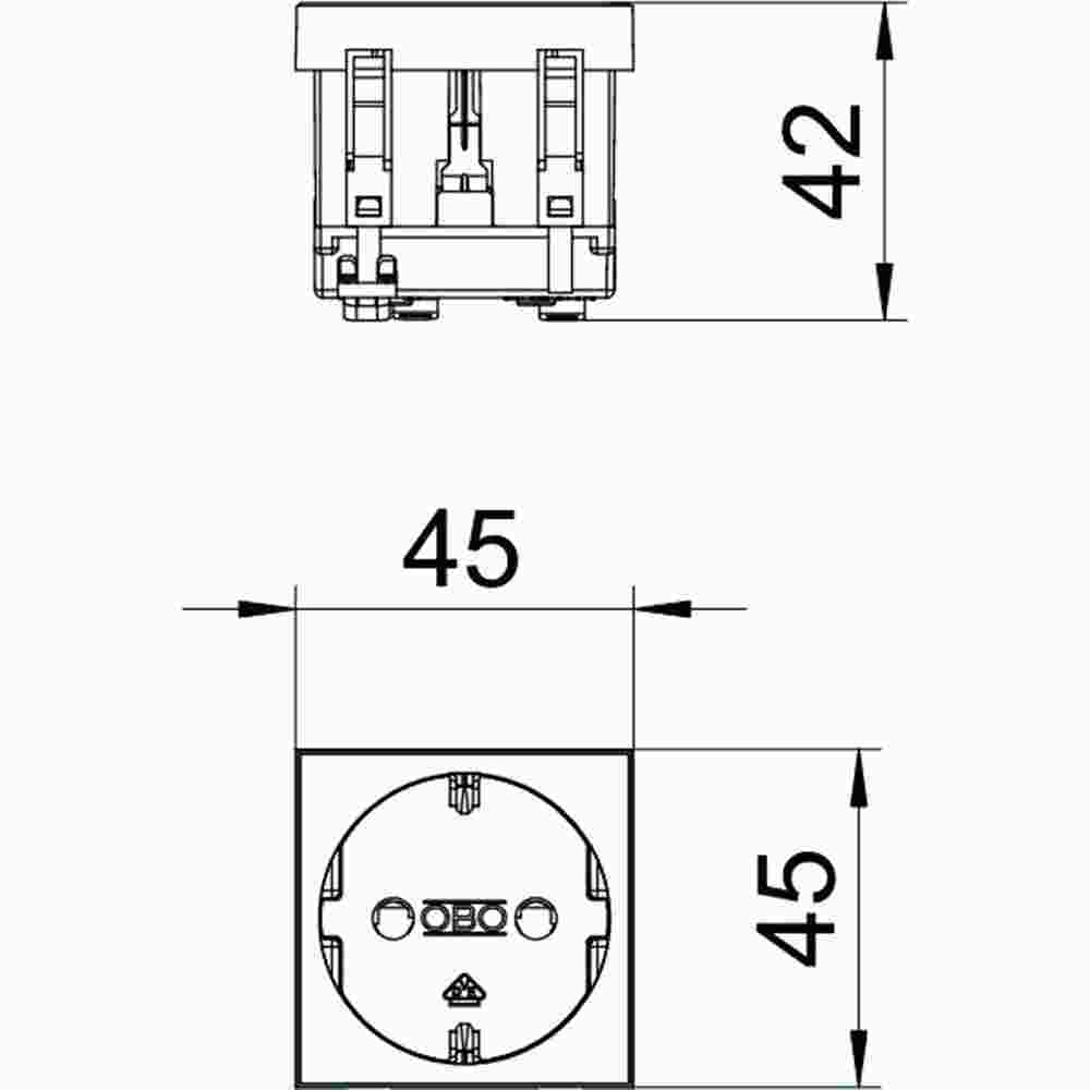 OBO BETTERMANN 6120008 Steckdose, 1f, reinweiß, matt, Geräteeinbaukanal, mit erhöhtem Berührungsschutz, horizontal/vertikal, IP20, Zentralplatte