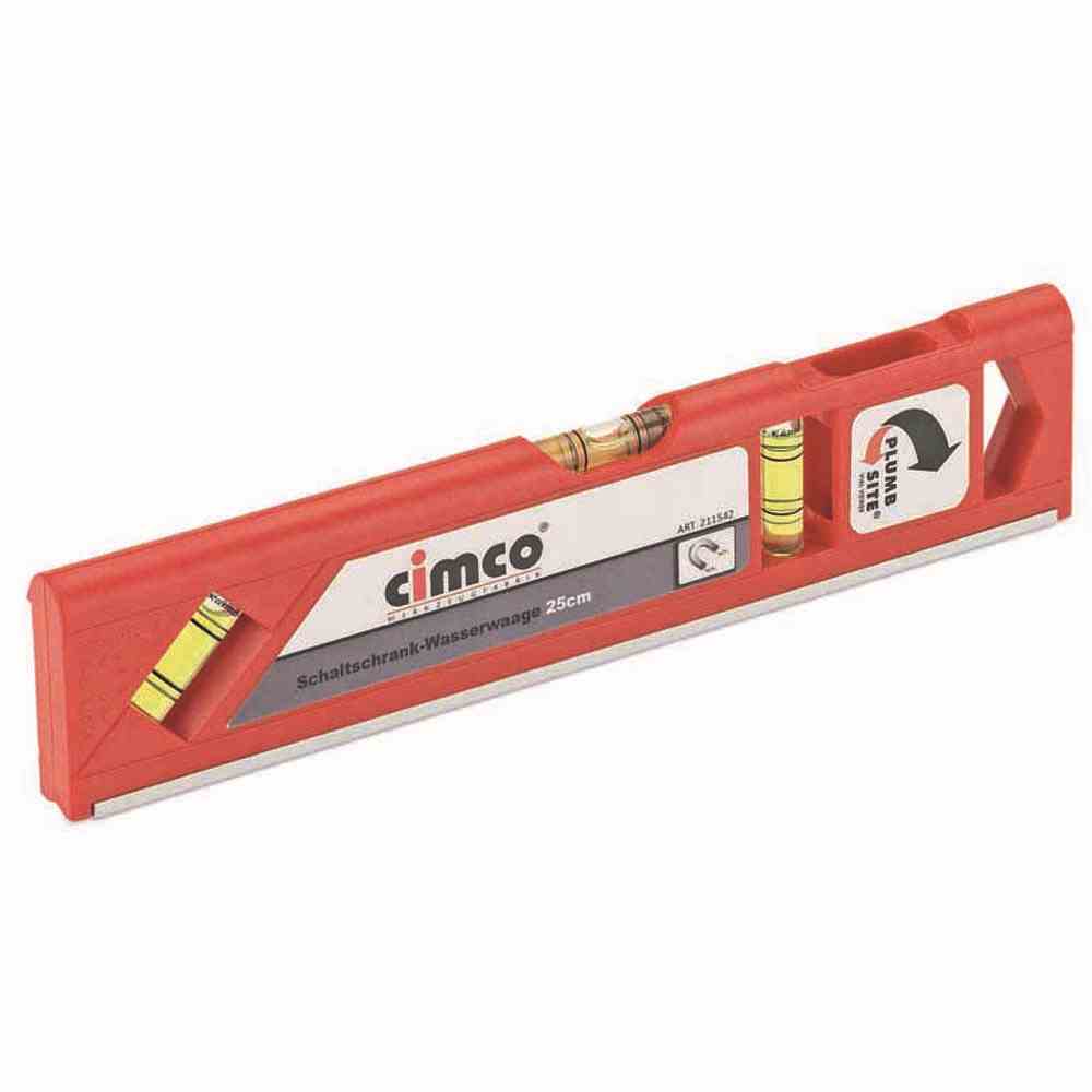 CIMCO 211542 Schaltschrank-Wasserwaage (Plumb Site® Dual-View™ Libelle) 230mm, 18x55mm, mit drei Libellen (1 x horizontal, 1 x vertikal, 1 x 45°), Kunststoff, magnetisch