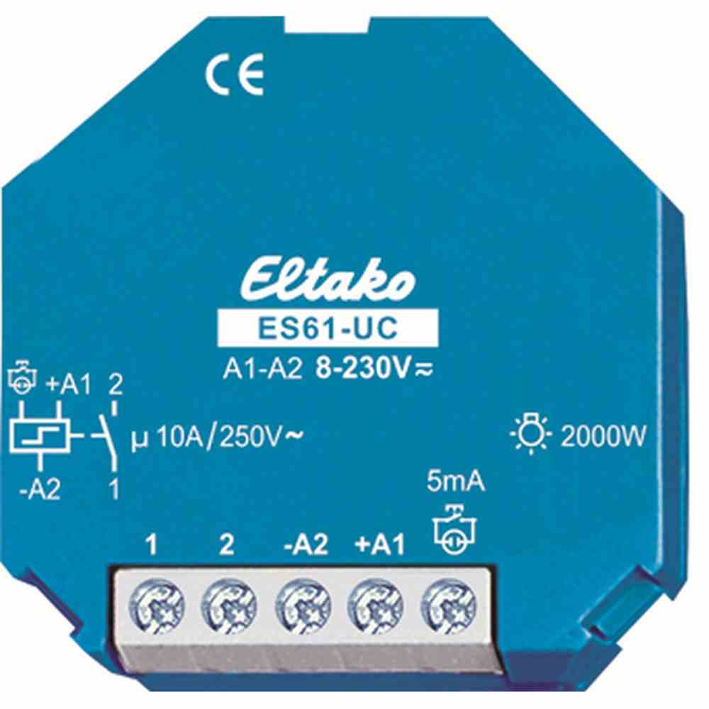 ELTAKO 61100501 Stromstoßschalter, 8-230VAC/DC, 1S, 10A, 250V, Aufputz, T18mm, mechanisch Schalter