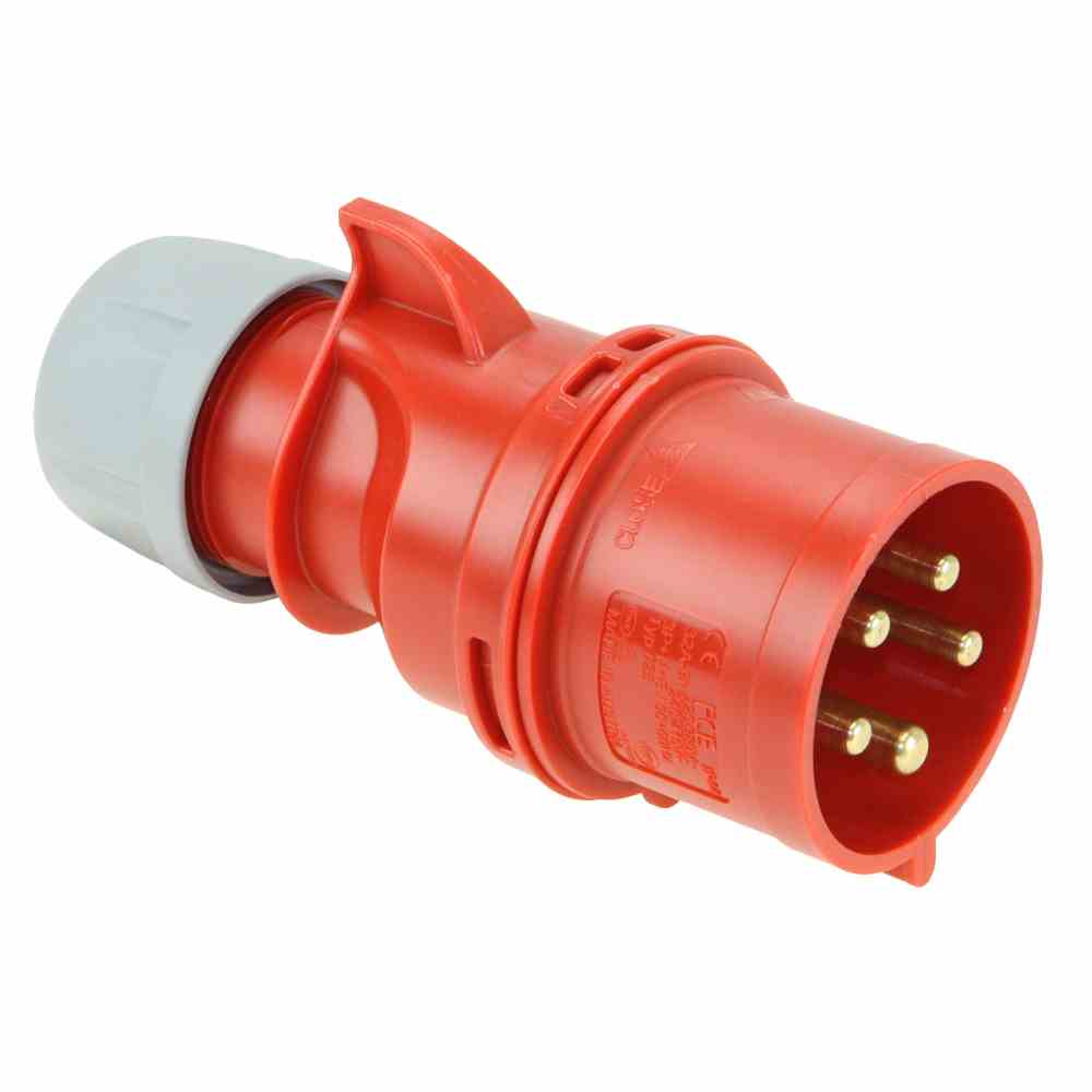 PCE 025-6 CEE-Stecker, 5p, 32A, IP44, 400V (50+60Hz) rot, 6h, Schraubklemme, gerade, Kunststoff, Verschraubung