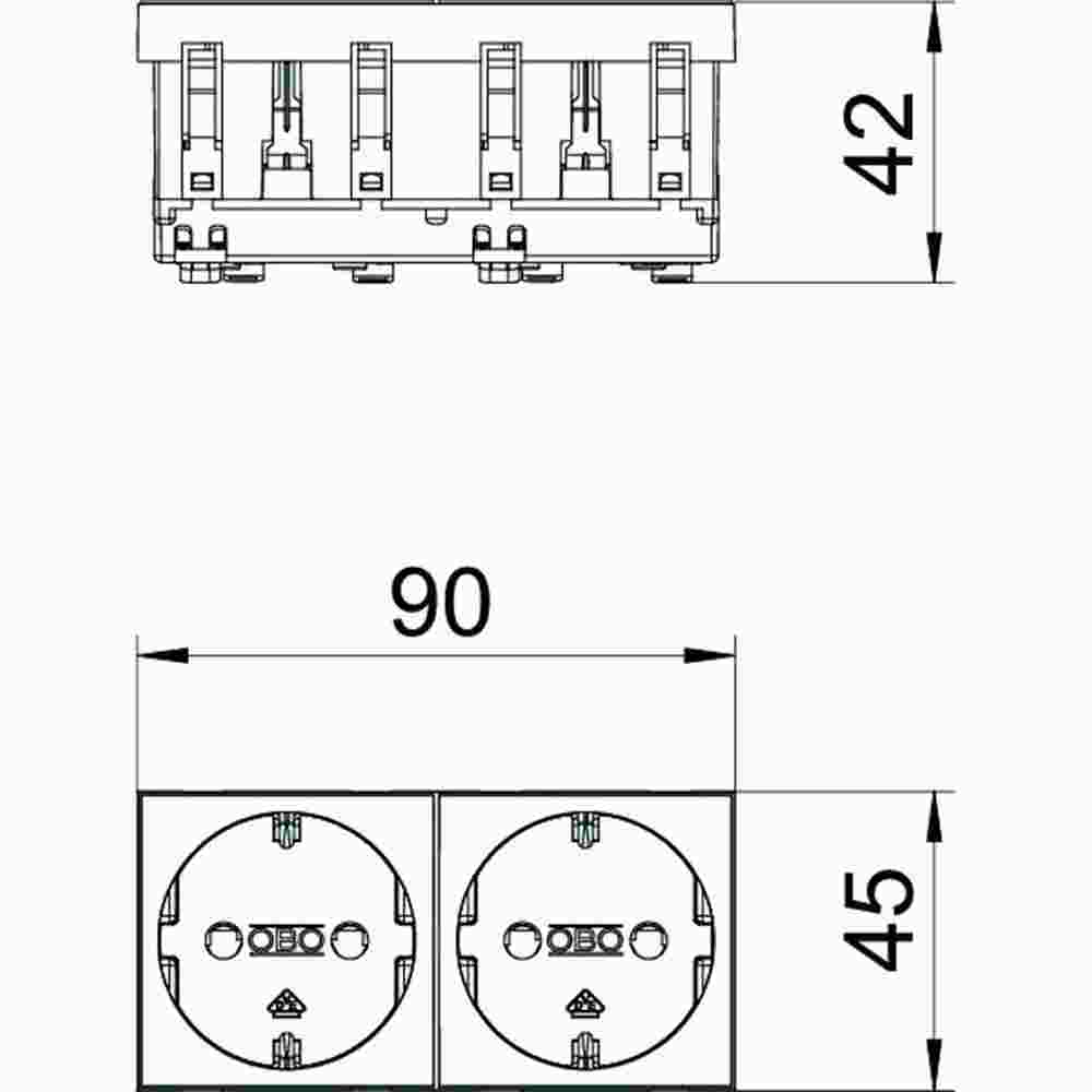 OBO BETTERMANN 6120022 Steckdose, 2f, reinweiß, matt, Geräteeinbaukanal, mit erhöhtem Berührungsschutz, horizontal/vertikal, IP20, Zentralplatte