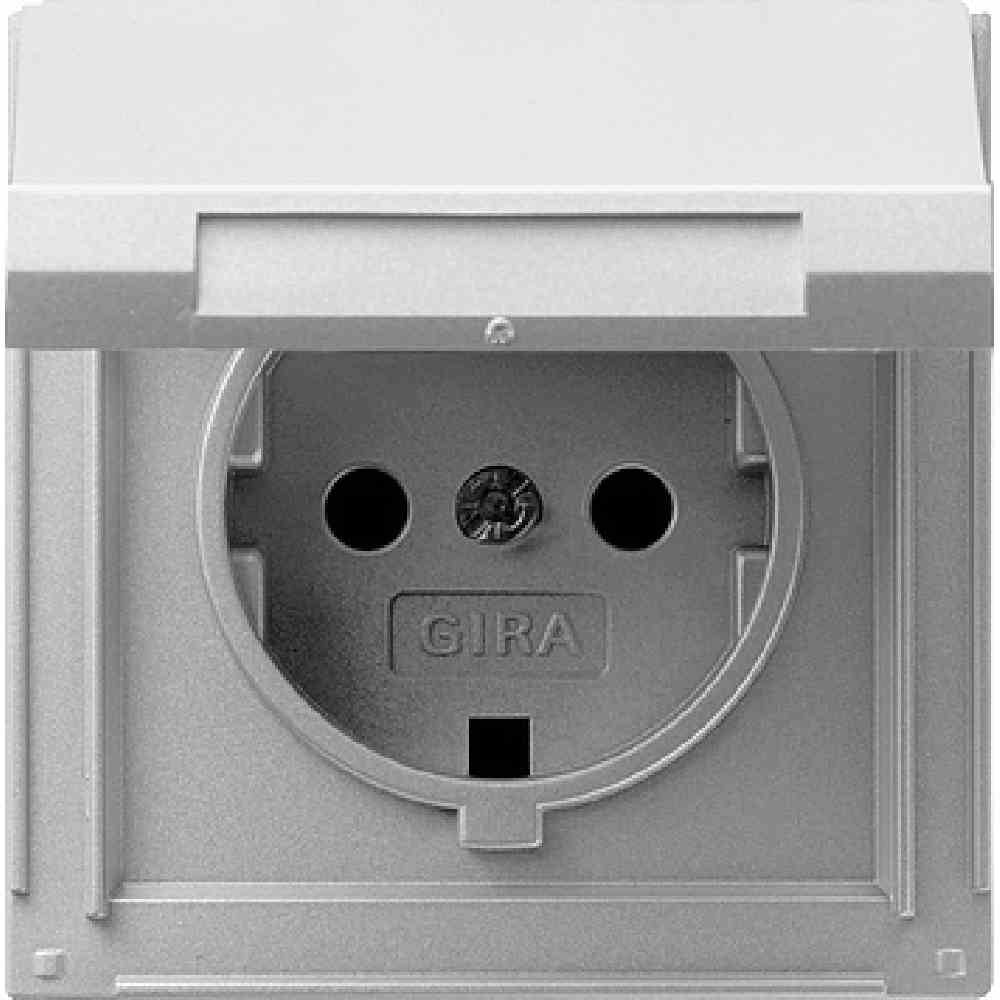 GIRA 045465 TX_44 Steckdose, 1f, aluminium, matt, Unterputz, horizontal/vertikal, mit Klappdeckel, IP44, Zentralplatte