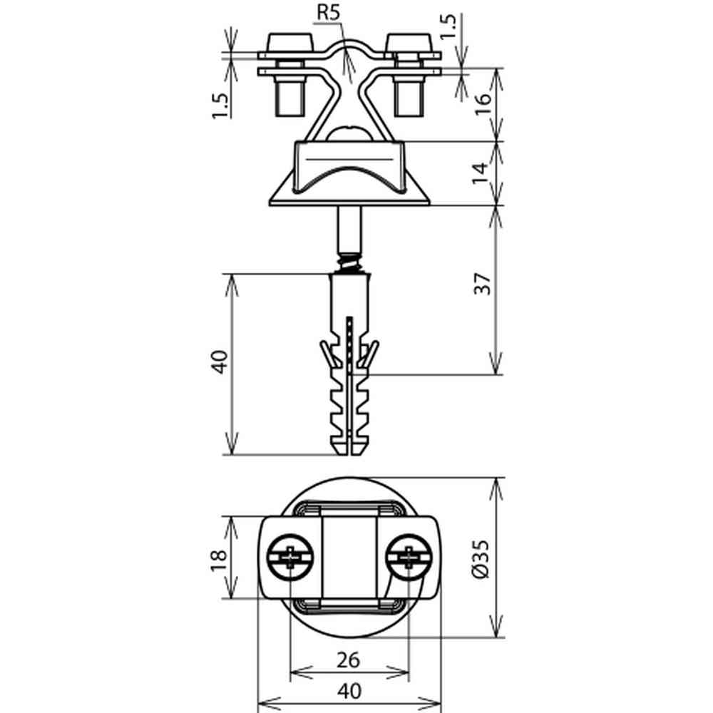 DEHN 274160 Leitungshalter rostfreier Stahl für Rd 8-10mm mit Holzschraube und K-Dübel D 8mm m. Holzschraube u. K-Dübel D 8mm