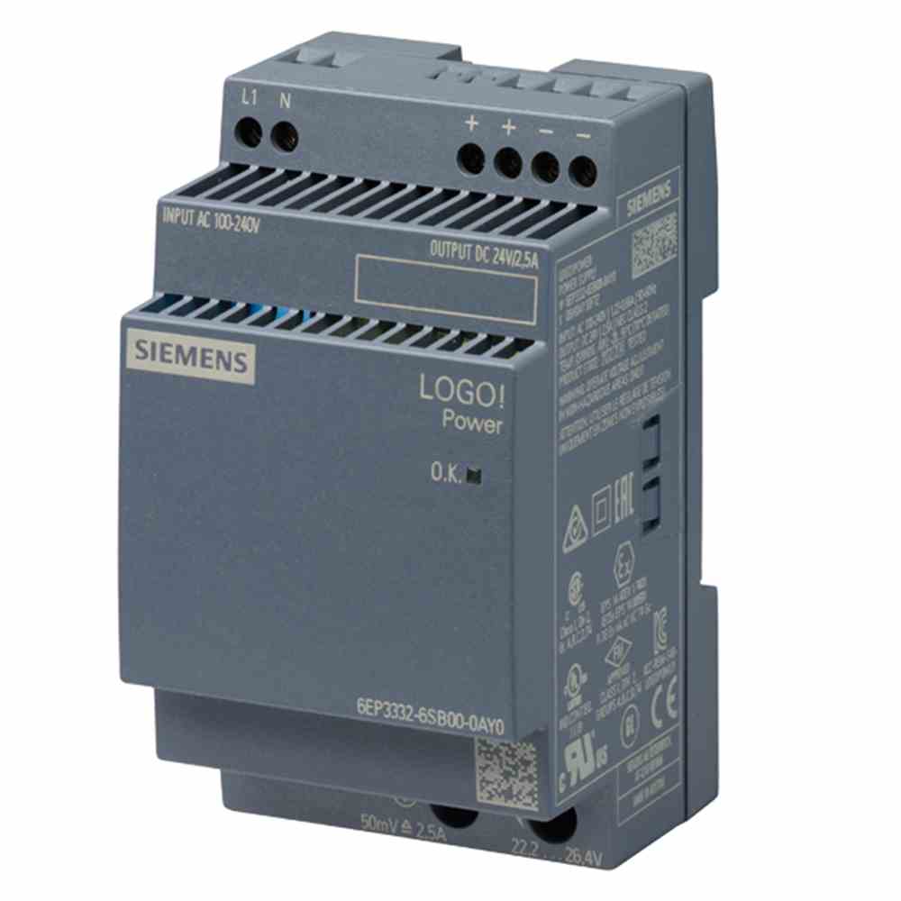 SIEMENS AG 6EP33326SB000AY0 Gleichstromversorgung, geeignet für Reiheneinbau, 24V, 60W, 240VAC, 2,5A, kurzschlussfest, für Tragschienenmontage, IP20