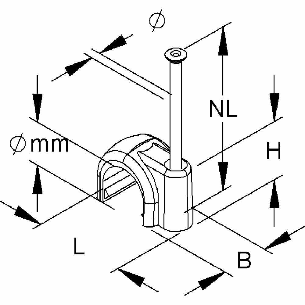 HKL 6/25W Rundschelle, mit Nagel, Nagel-Ø 2 mm, NL-25 mm, für Kabel-Ø 6 mm, Kunststoff PE, RAL1015, hellelfenbein, VPE: 1000 STCK