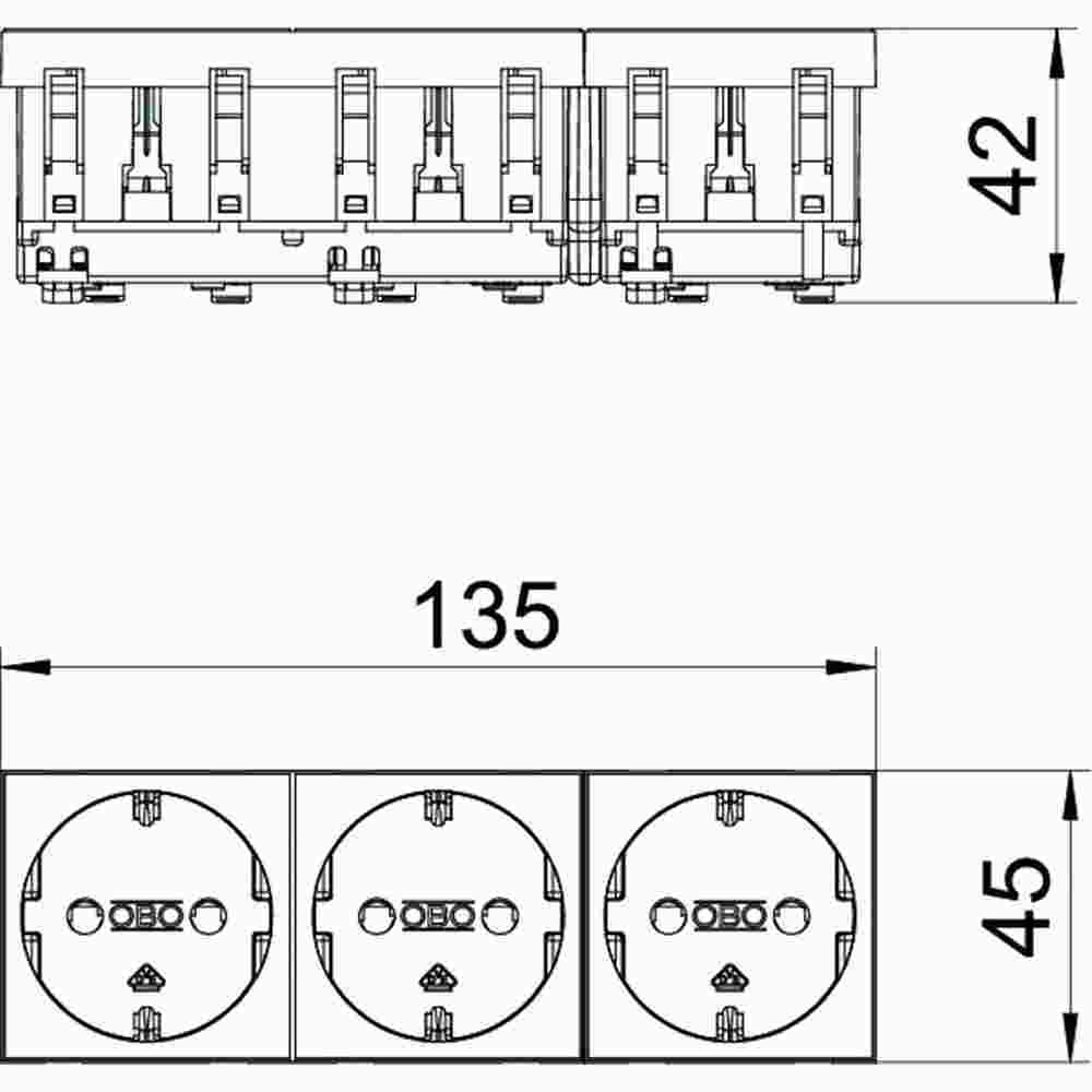 OBO BETTERMANN 6120042 Steckdose, 3f, reinweiß, matt, Geräteeinbaukanal, mit erhöhtem Berührungsschutz, horizontal/vertikal, IP20, Zentralplatte