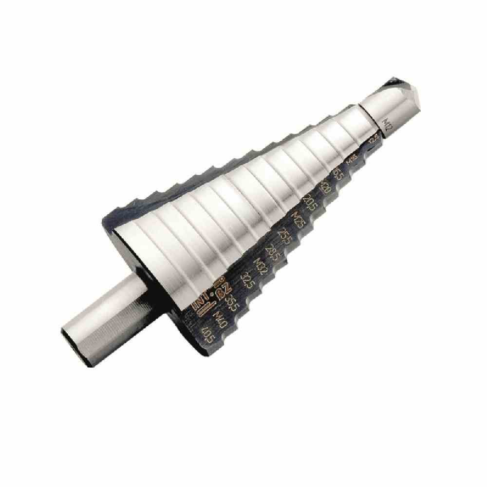 INTERCABLE 74121 Stufenbohrer, 14Stufen, Ø12-40,5mm, 3mm, 3Schneiden, auswechselbare Zentrierspitze