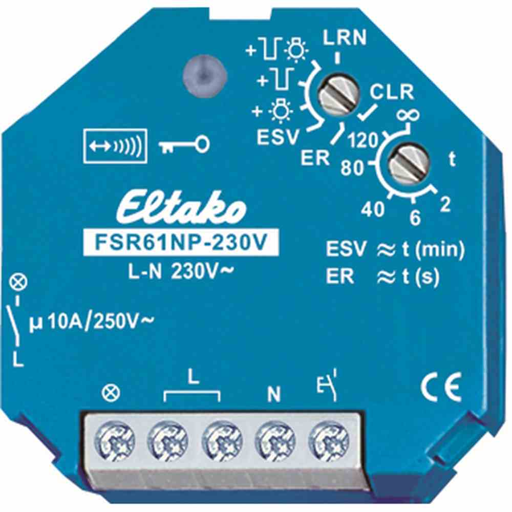 ELTAKO 30100030 Funk-Aktor, 868MHz, Aufputz, 230V/AC, 1k, geeignet für Pulsdrücker, geeignet für Schalter, mit Funkhandsender