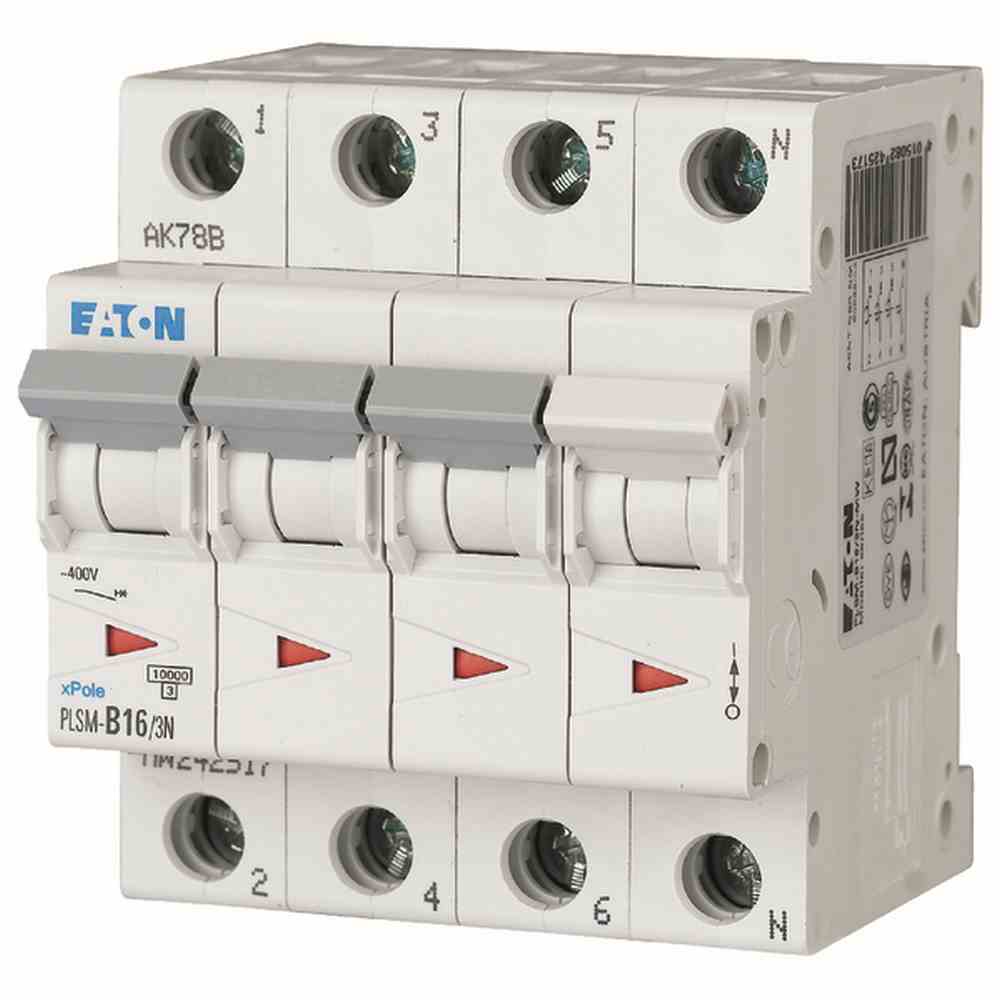 EATON 242543 Leitungsschutzschalter, C, 16A, 3+N, 230V, 10kA, 4TE, AC, 50Hz, Zusatzeinrichtungen möglich, IP20