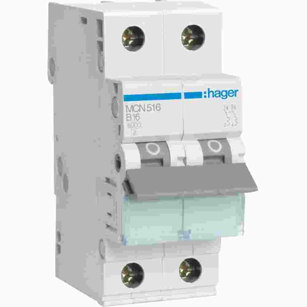 HAGER MCN516 LS-Schalter 1p+N 6kA C-16A 2M, Schraubtechnik