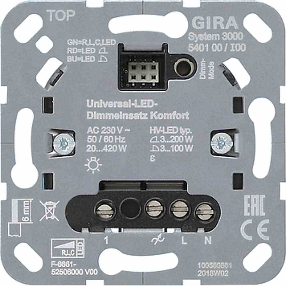 GIRA 540100 Tastdimmer System 3000 3-420W LED Universal-LED-Dimmeinsatz Komfort
