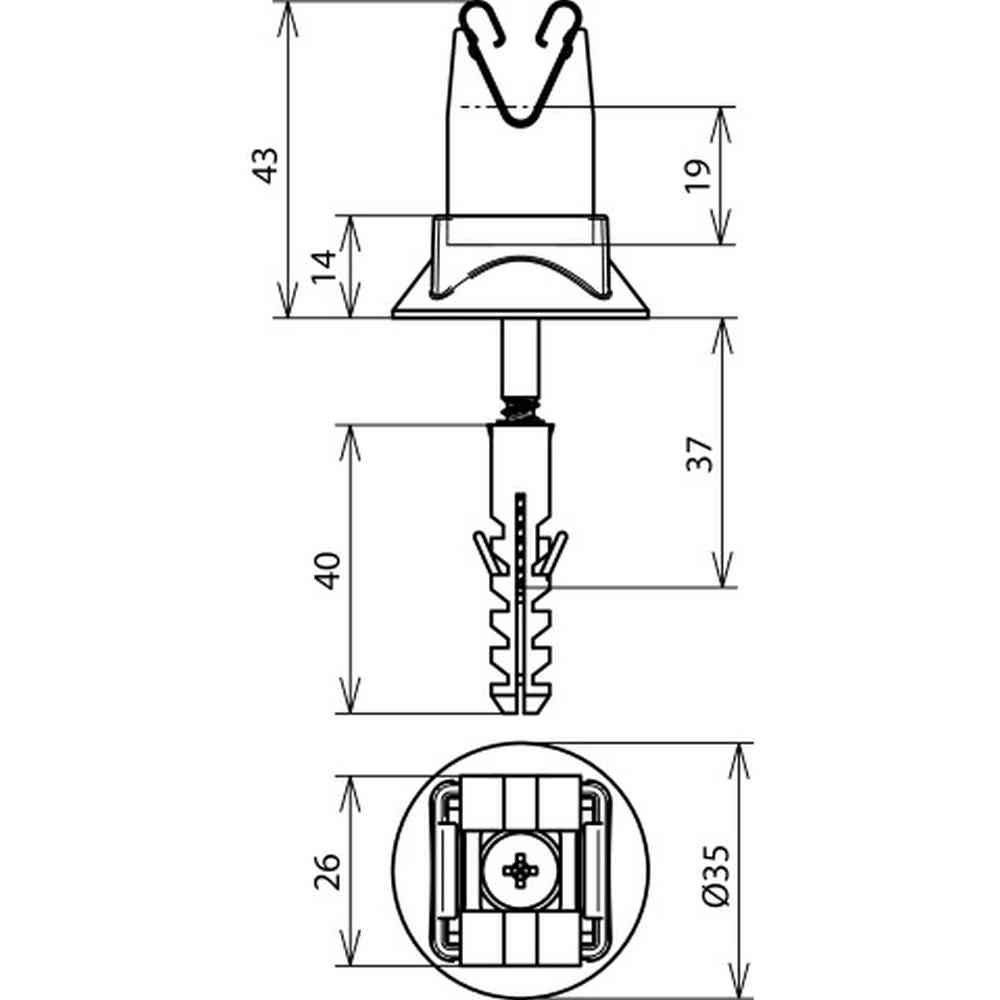 DEHN 207109 Leitungshalter DEHNgrip rostfreier Stahl für Rd 8mm H 20mm mit Dübel 8x40mm u. Holzschraube 207109