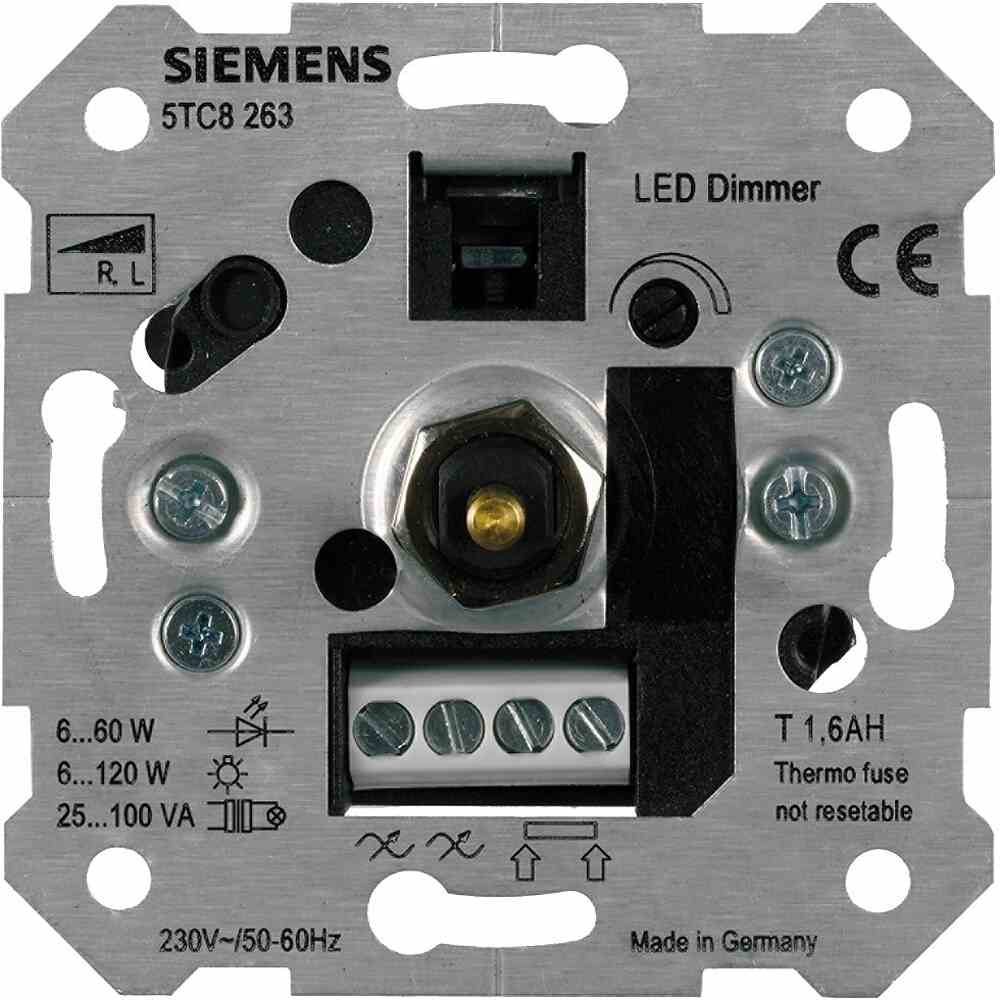 SIEMENS AG 5TC8263 Dimmer, Dreh-/Druckknopf, 6-120W, induktive Last, Unterputz