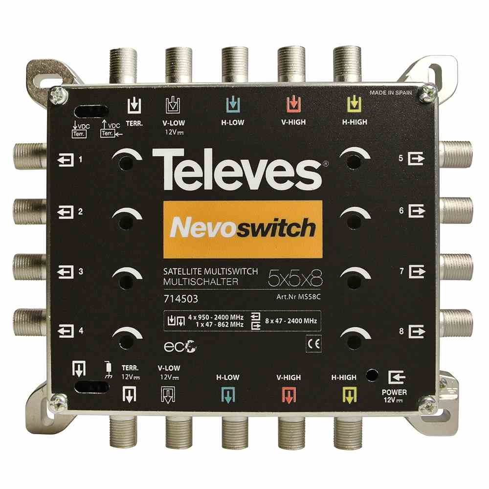 TELEVES MS58C 5 in 8 Guss-Multischalter NEVO, receiverpowered, kaskadierbar