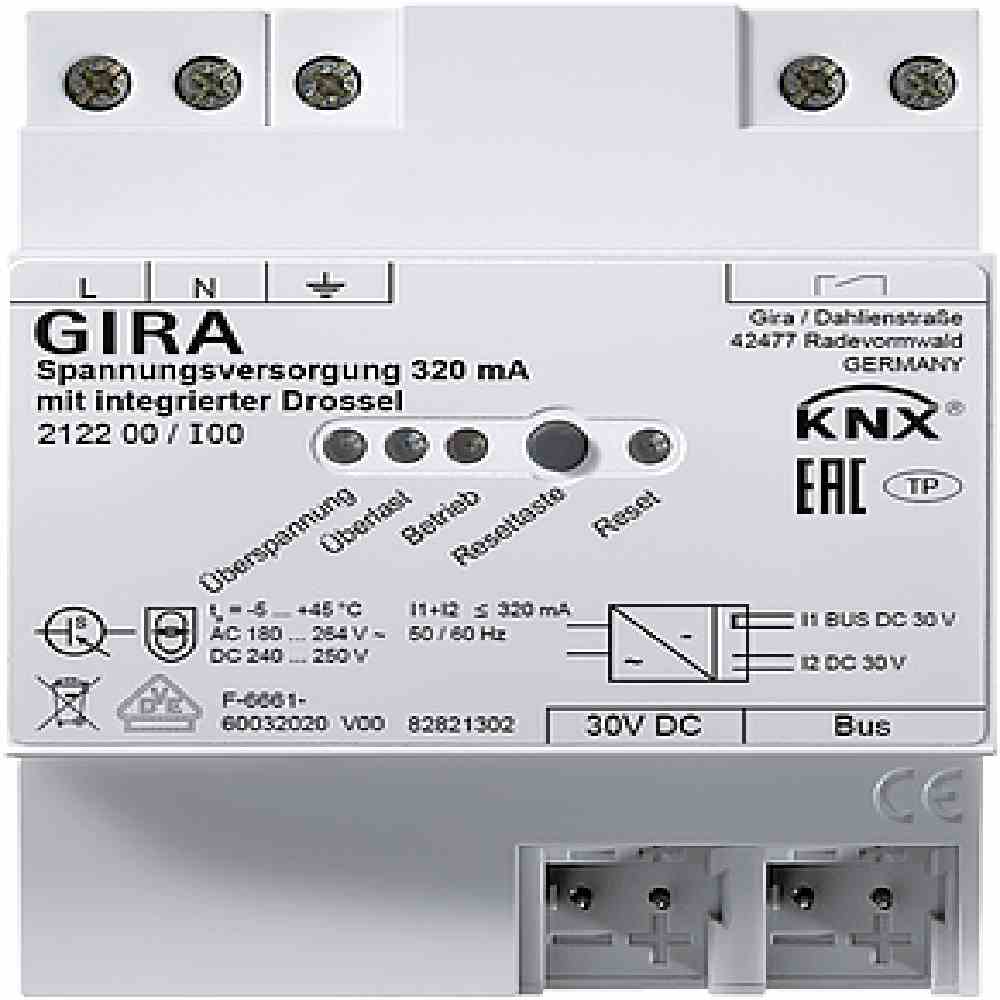 GIRA 212200 Spannungsversorgung, Bussystem KNX, 4TE, 320mA